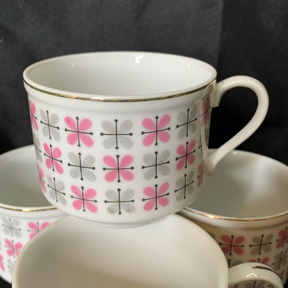 Set of 4 Rossini Ceramic gray, pink, black and white Tea cups - Picture 2 of 12